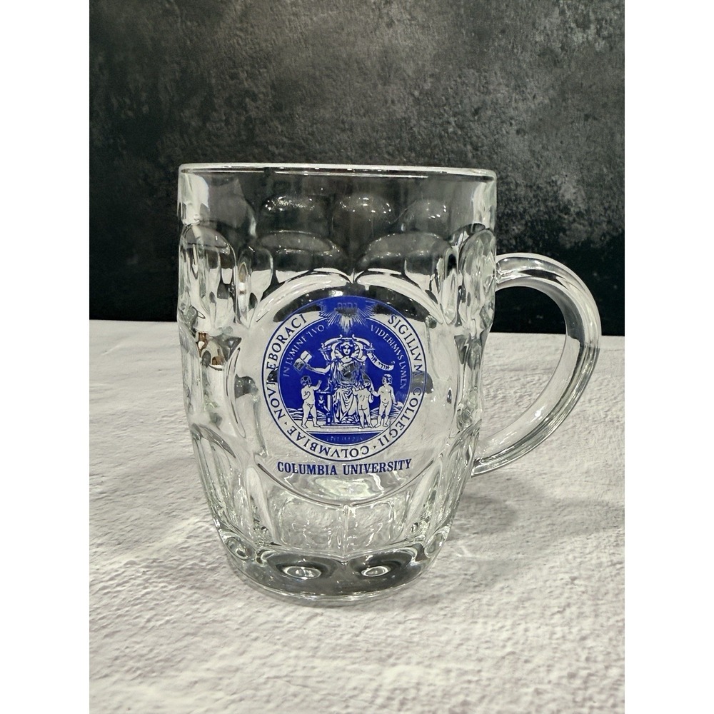 Columbia University Glass Beer‎ Stein Blue Seal Heavy Clear Glass One Pint